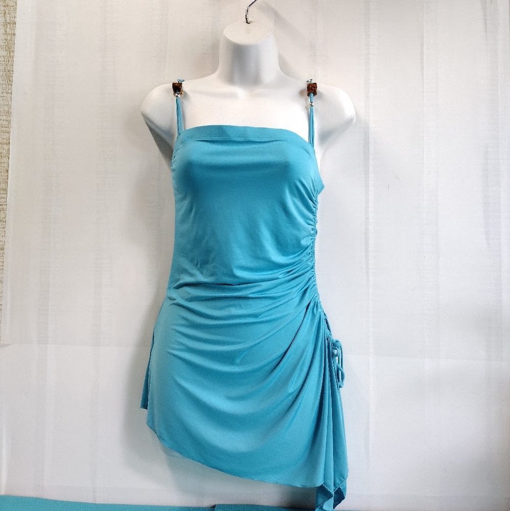 Belle Amie Halter Stretch Side Flounce Ruched Top Sleeveless Size L